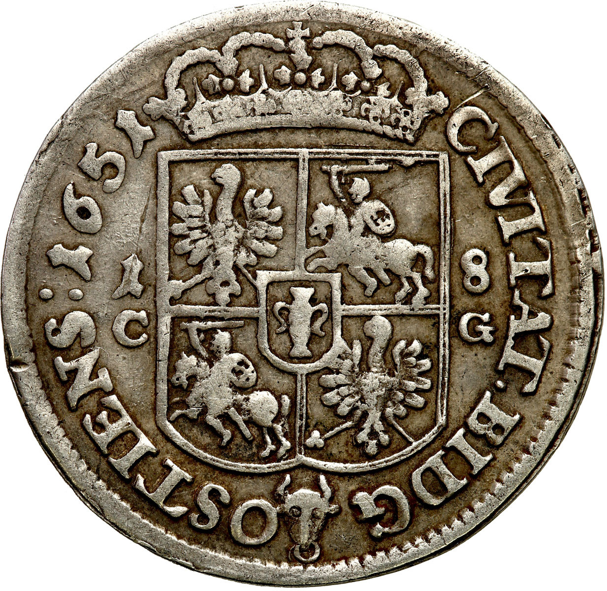 Jan II Kazimierz. Ort (18 groszy) 1651, Bydgoszcz - RZADKOŚĆ R4